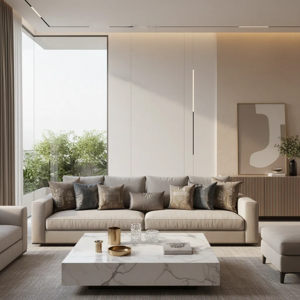 Modern Indian luxury living room with layered decor accessories