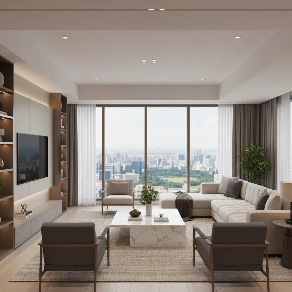 Luxury living room interior 3D rendering used for real estate marketing