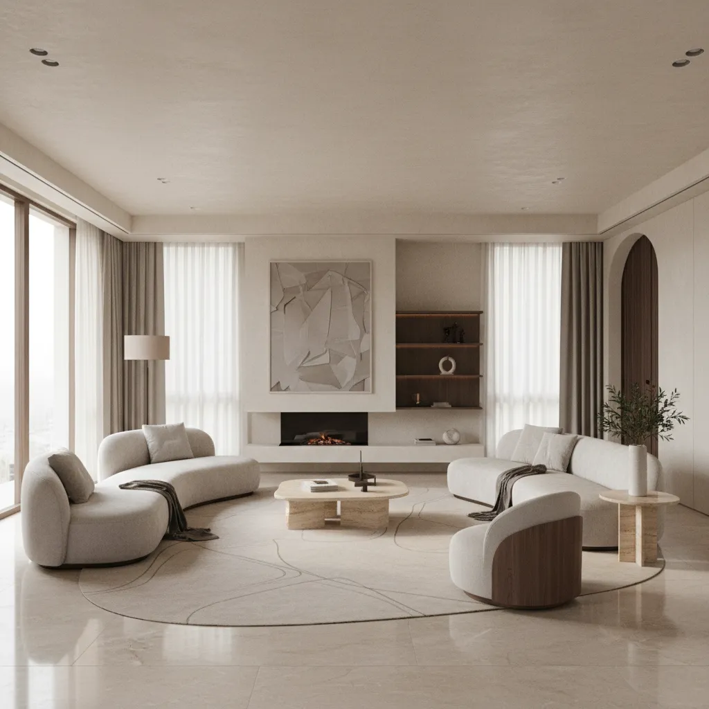 Italian luxury living room with balanced layout and natural light suitable for Vastu aligned apartment design