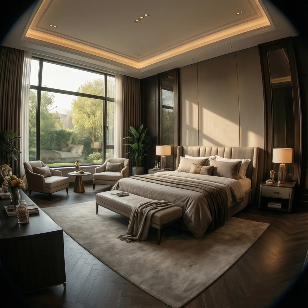 Spacious luxury master suite typical in large 6000 sq ft homes