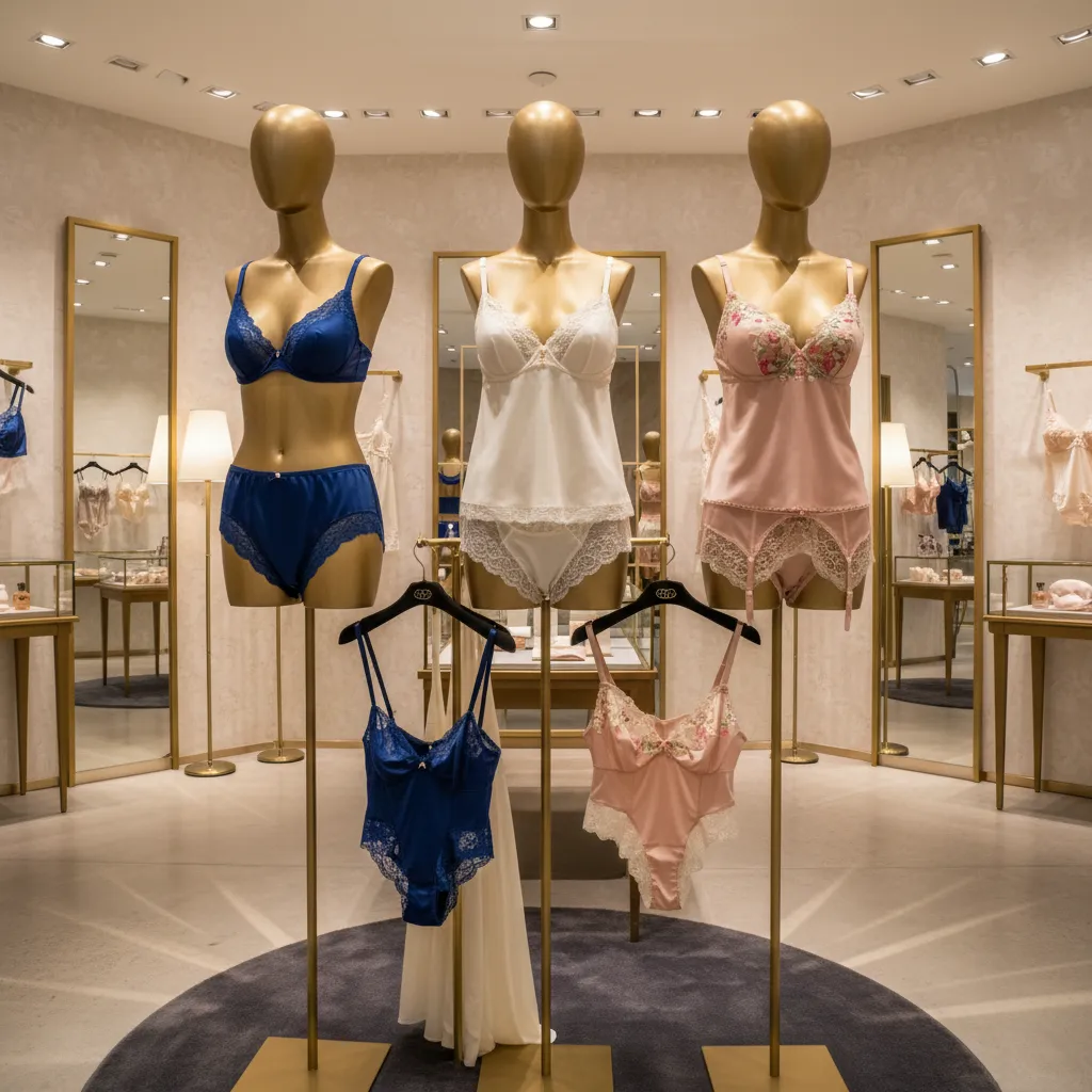 Exposición de lencería de lujo en una boutique elegante