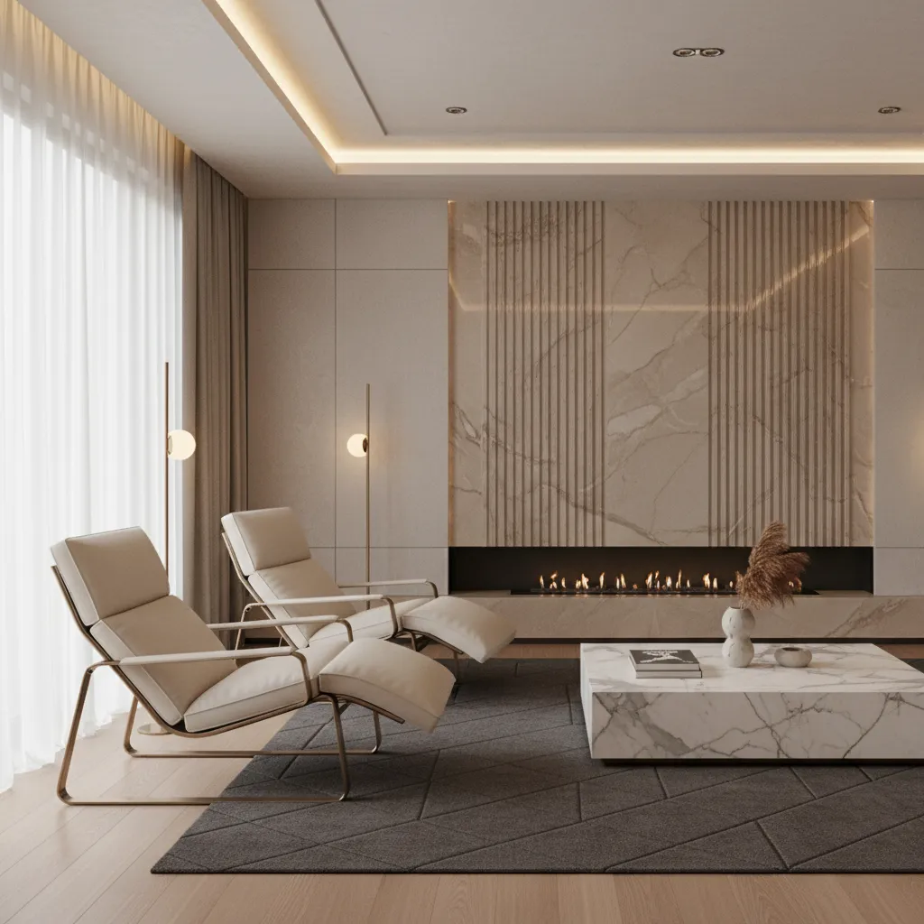 Luxury living room design using two elegant recliner lounge chairs