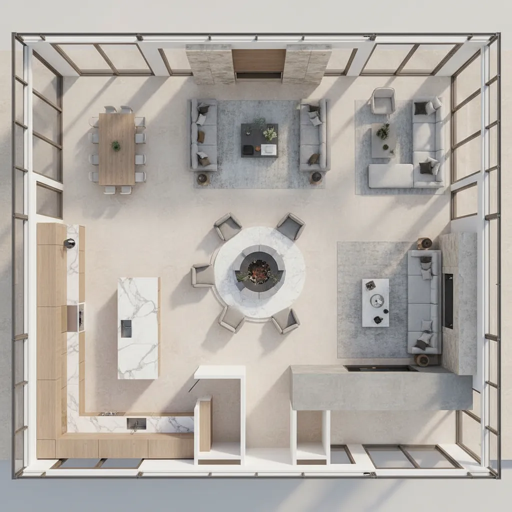 Central living core layout in a large luxury mansion