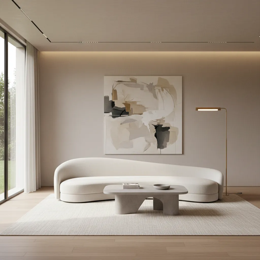luxury minimalist modern living room with few furniture pieces