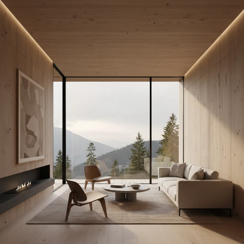 Interior minimalista de alta gama con materiales naturales