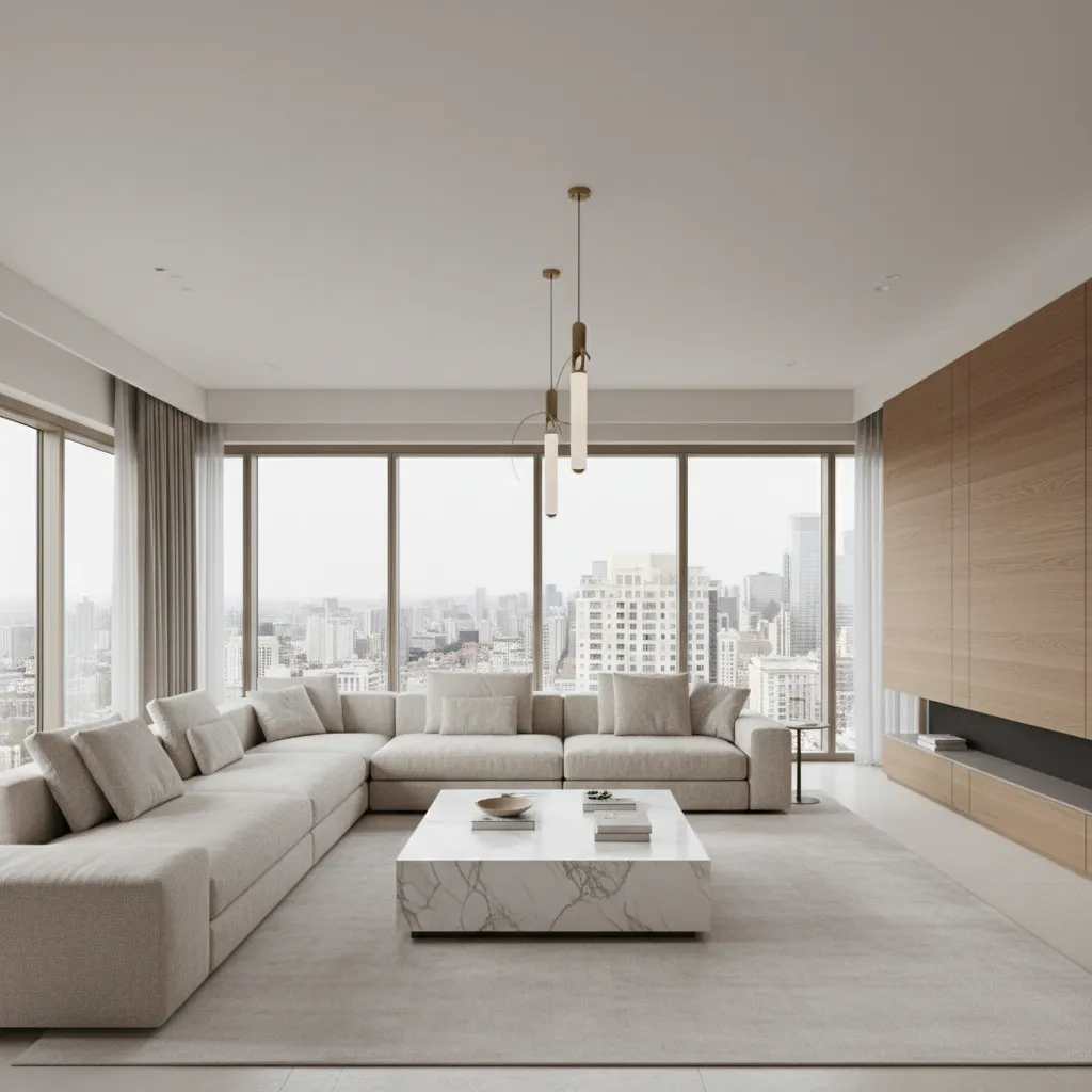 Luxury residential interior design project with modern furniture and natural lighting