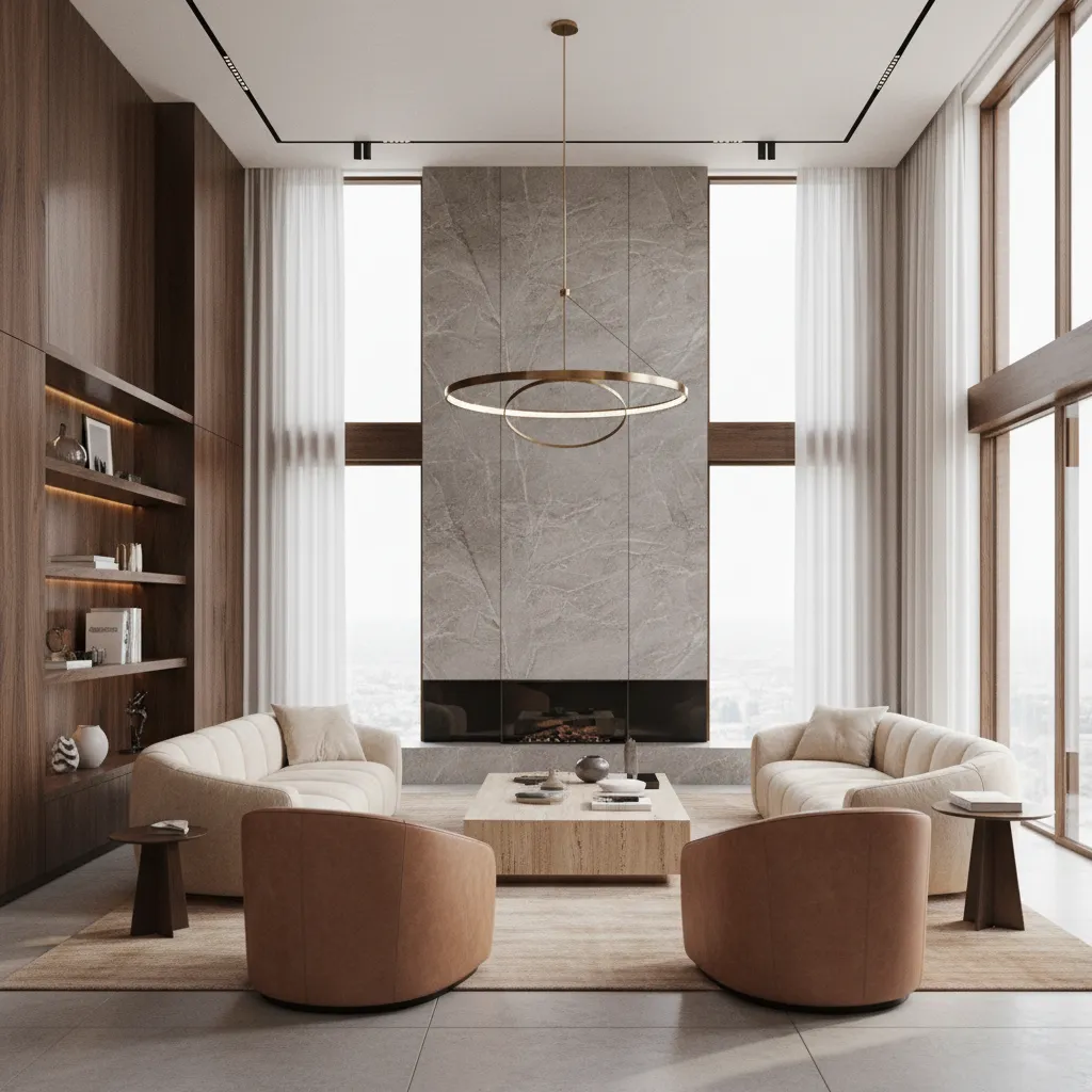 High-end luxury residential living room designed by interior designer