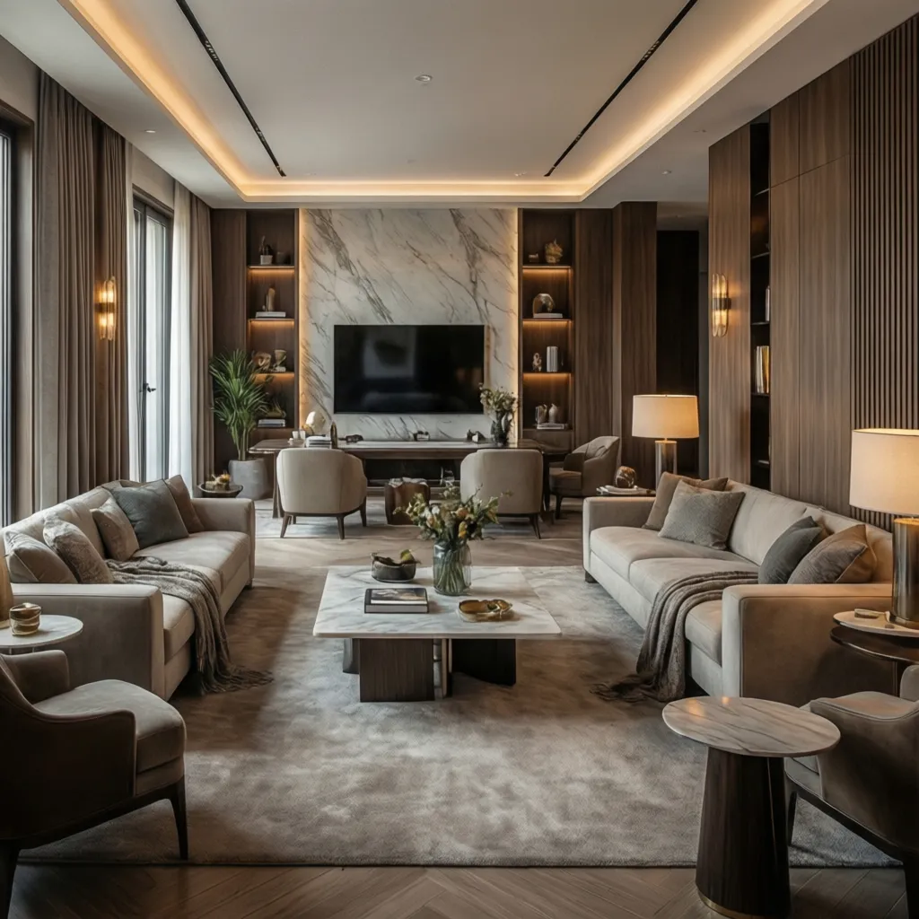 Vivienda de lujo con diseño interior elegante y materiales nobles