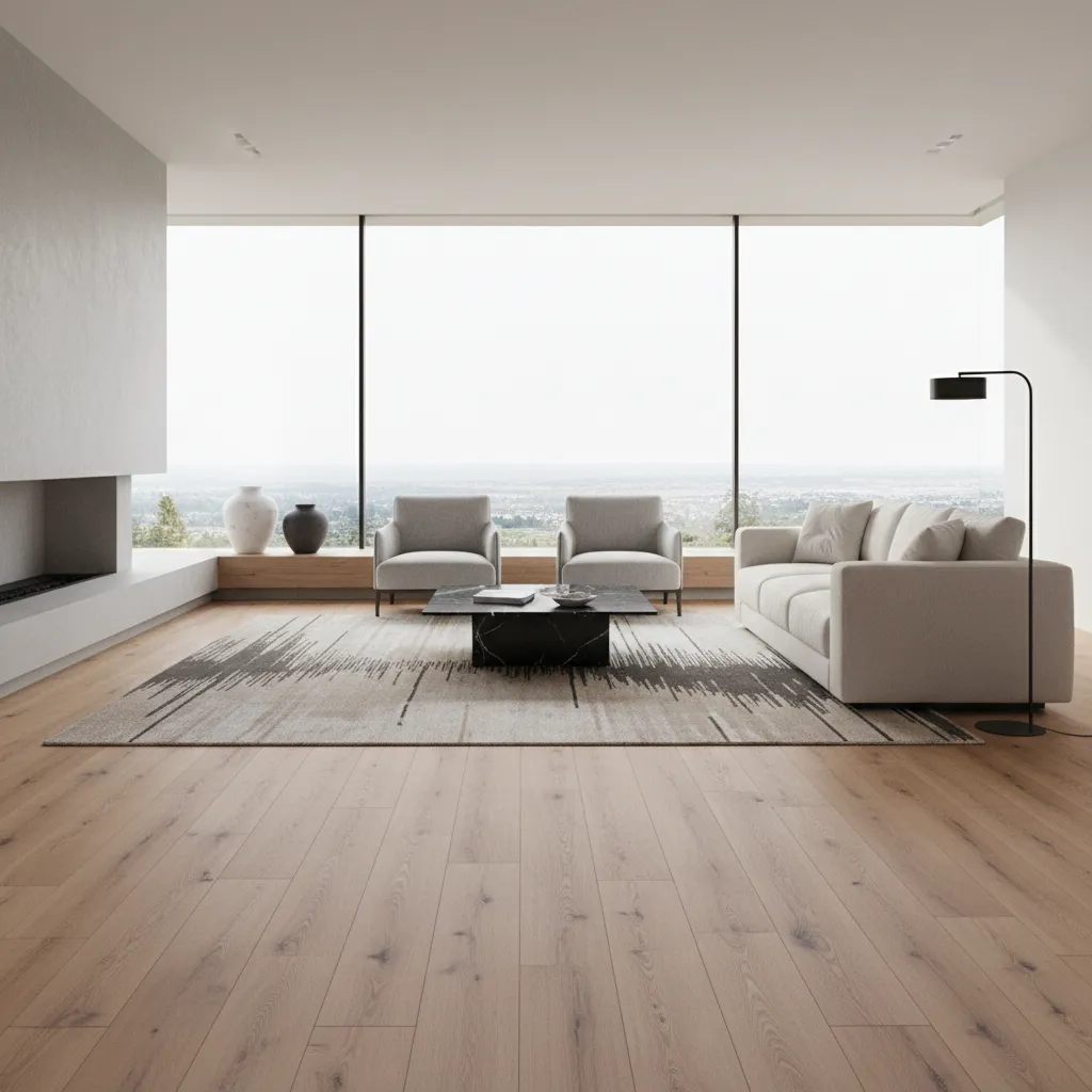 Modern living room with luxury vinyl plank flooring clean minimal interior