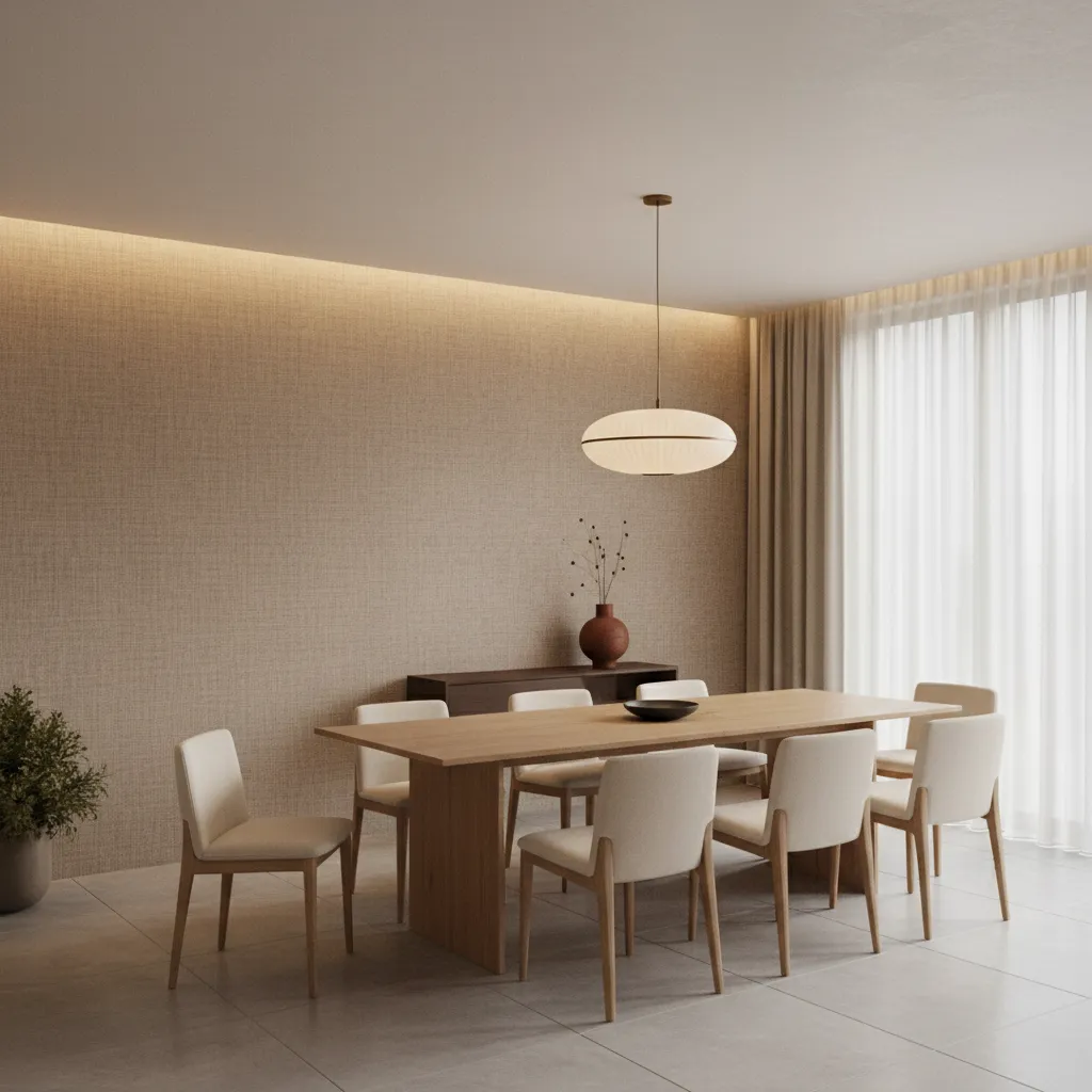 textured luxury wallpaper with modern dining room furniture