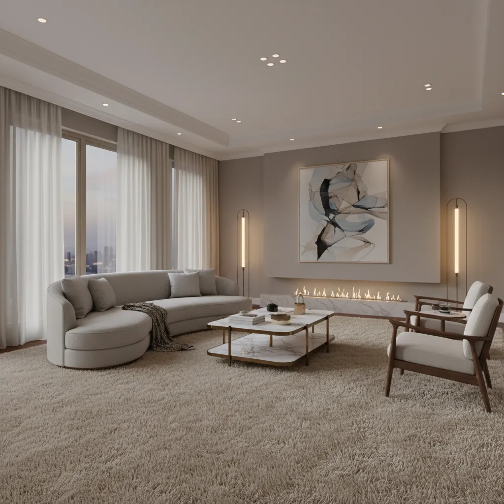 premium wool carpet flooring in elegant living room interior