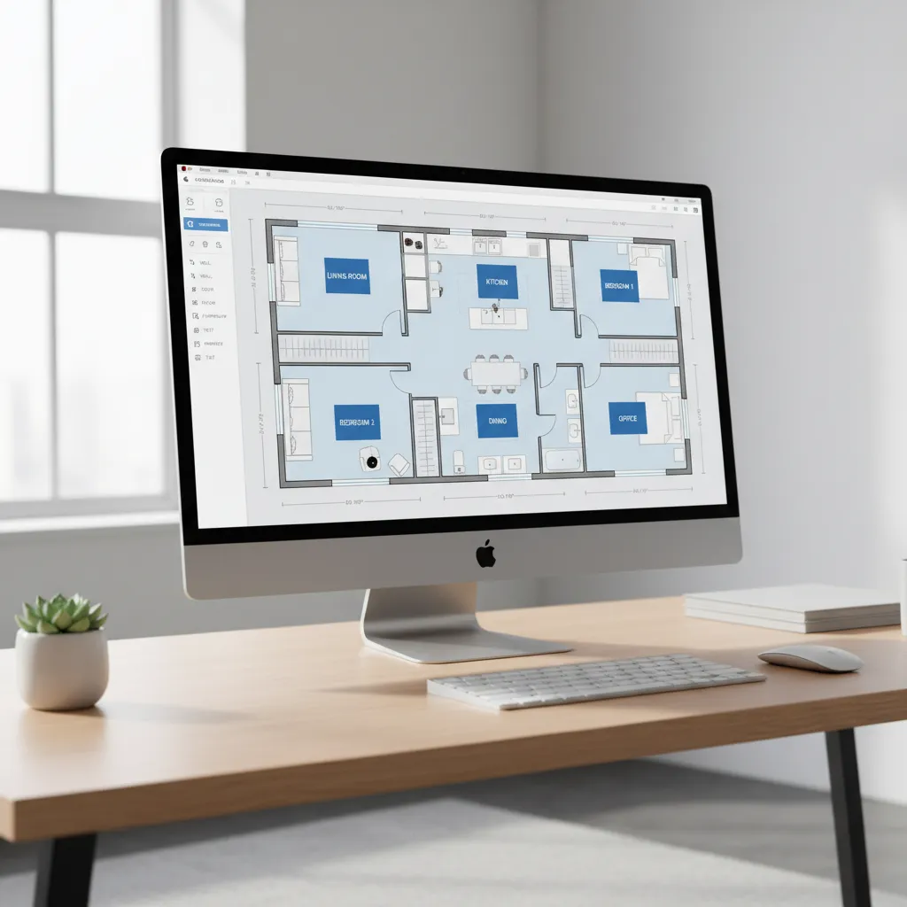 floor plan design software interface open on a Mac computer showing 2D home layout