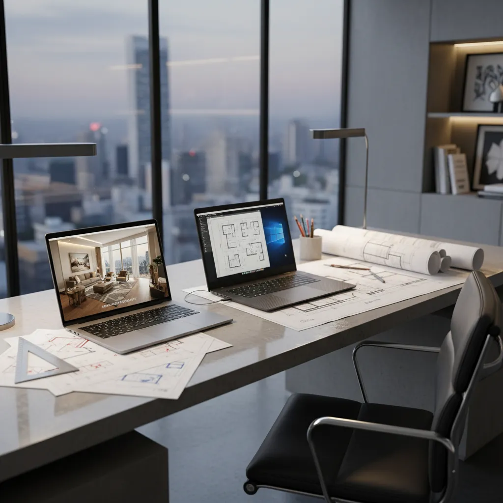 Comparación de trabajo de diseño entre portátil Mac y Windows