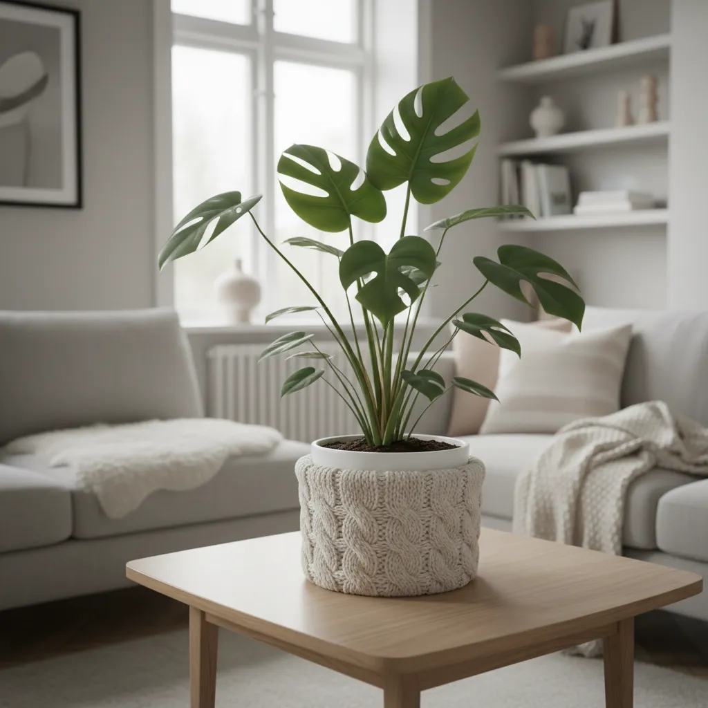 Maceta con funda textil decorativa para interior