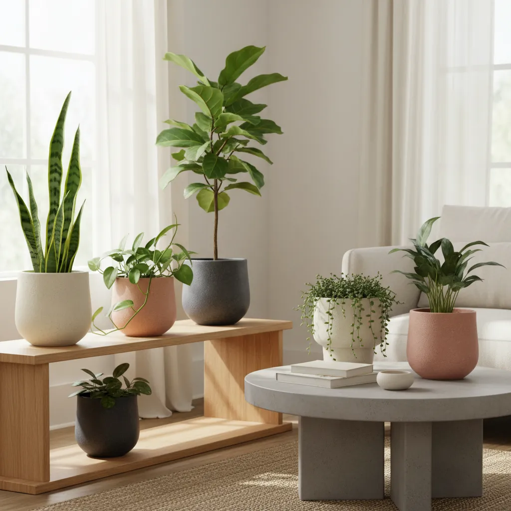 Macetas decorativas modernas con plantas de interior