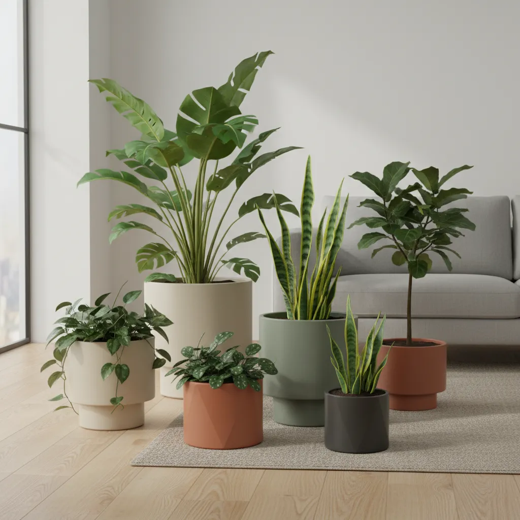 Macetas decorativas modernas con plantas de interior