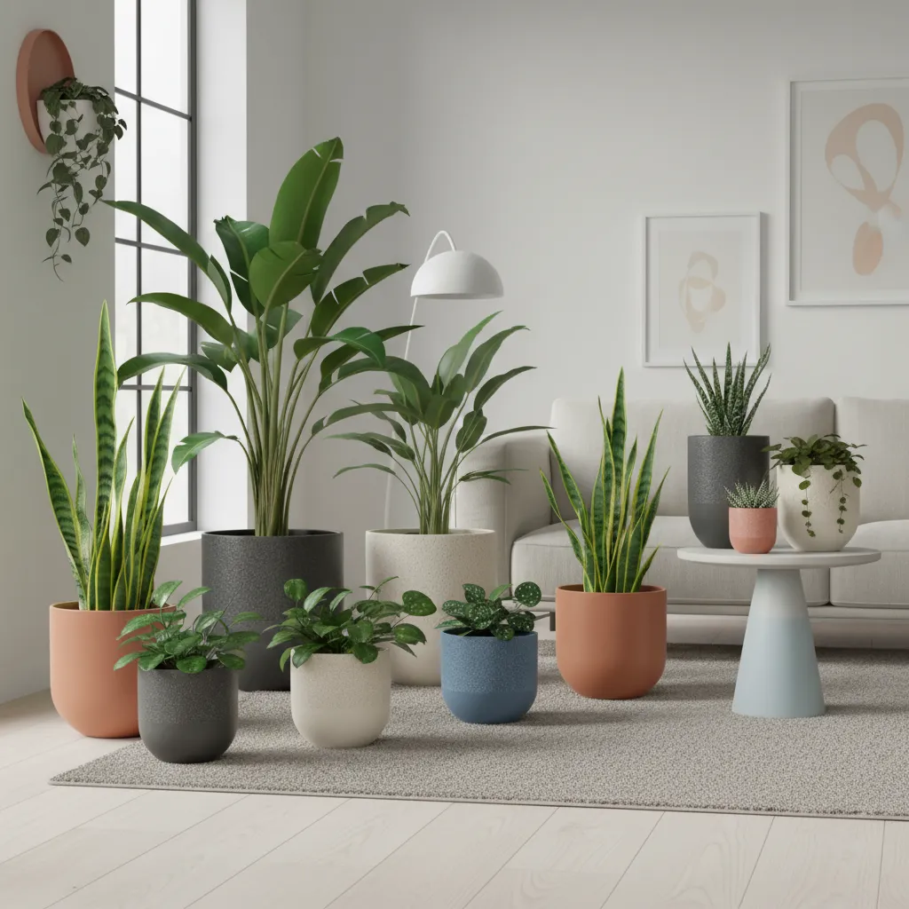 Macetas decorativas modernas con diferentes plantas de interior