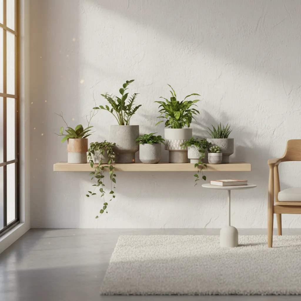 Diferentes macetas de cerámica y terracota con plantas pequeñas