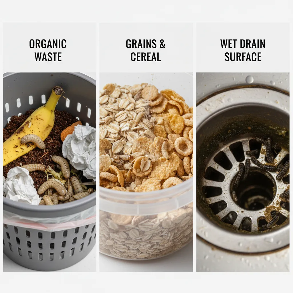 Maggots vs Pantry Moth Larvae vs Drain Fly Larvae: How to Tell Which White Worm Is in Your House: A practical identification guide to quickly tell which household larvae you’re dealing with and why the source matters for removal.