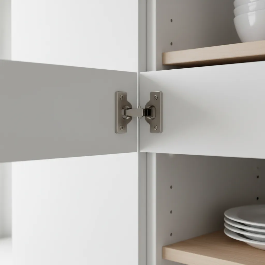 Magnetic cabinet door catch mounted inside a modern cabinet frame
