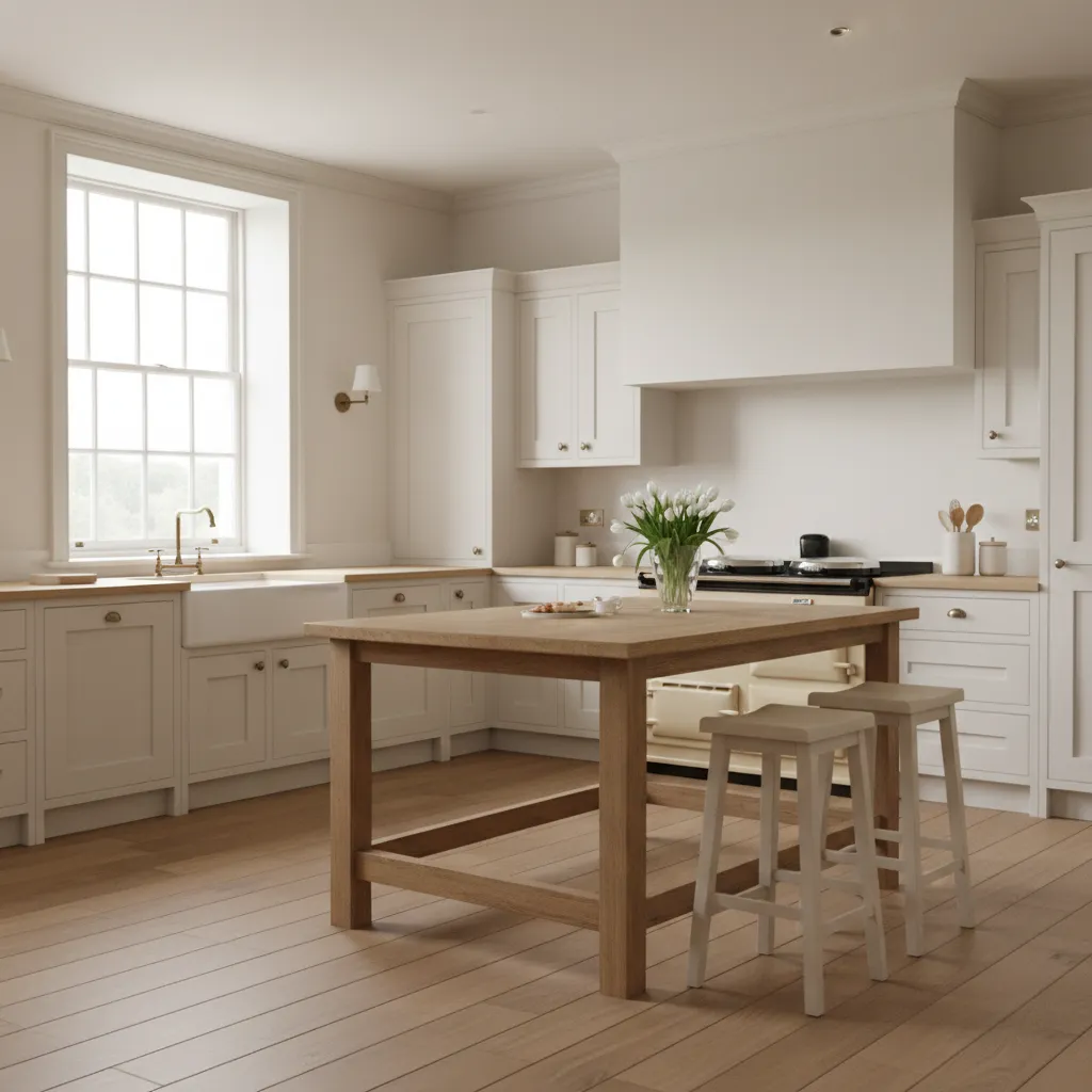 well maintained cream AGA cooker surface in bright kitchen