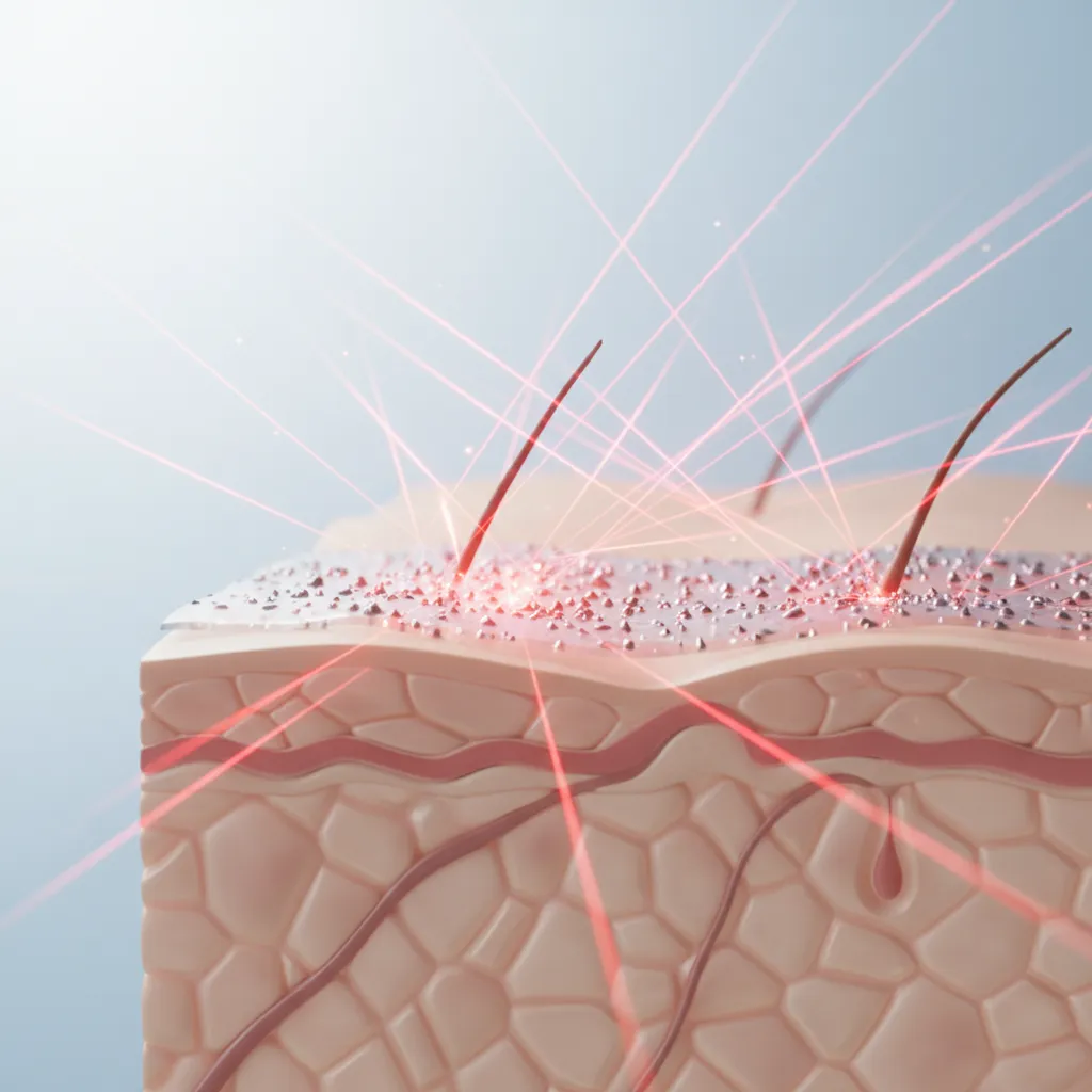 Concept visualization of makeup layer reflecting red light therapy