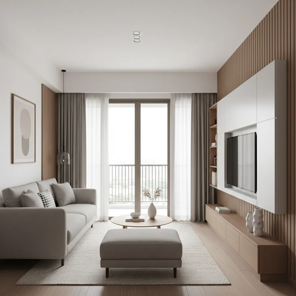 Stylish renovated condominium living room in Malaysia with modern furniture