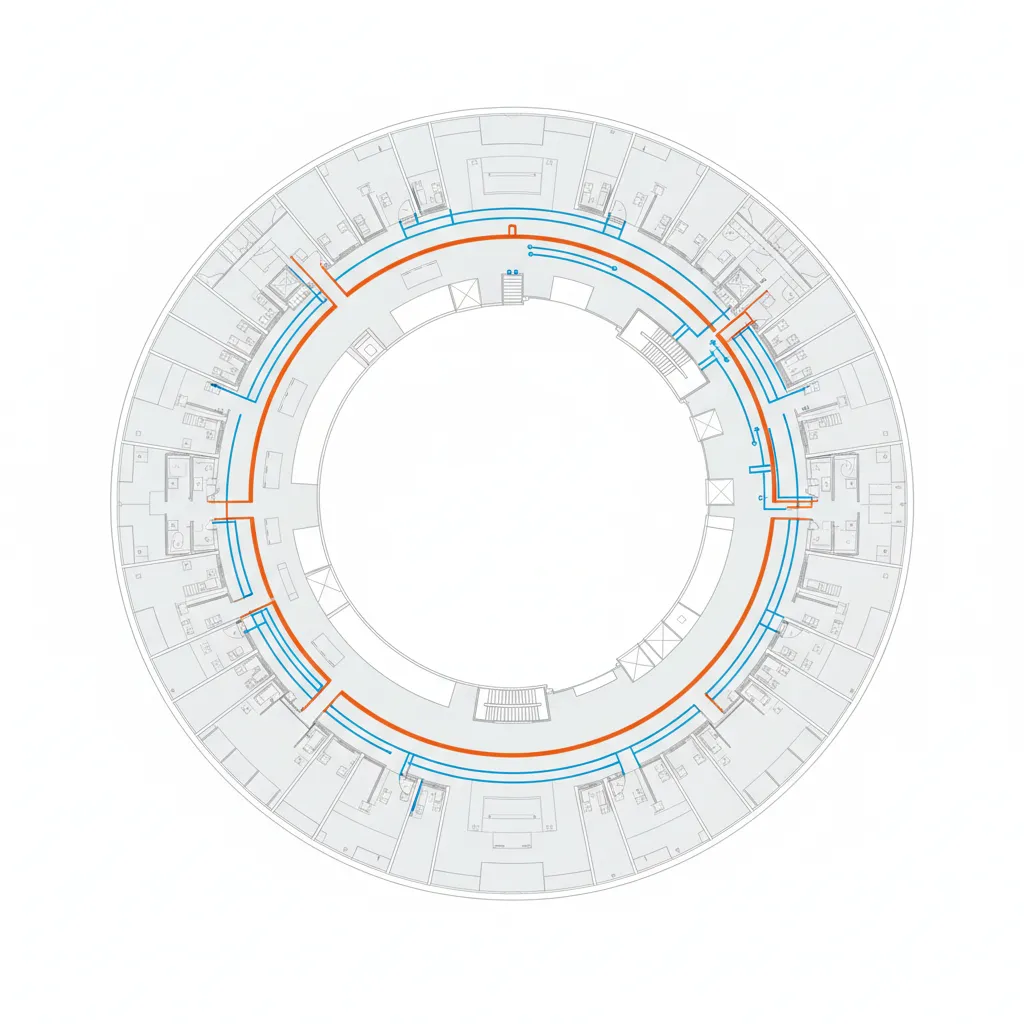 shopping mall floor plan diagram showing main and secondary circulation paths