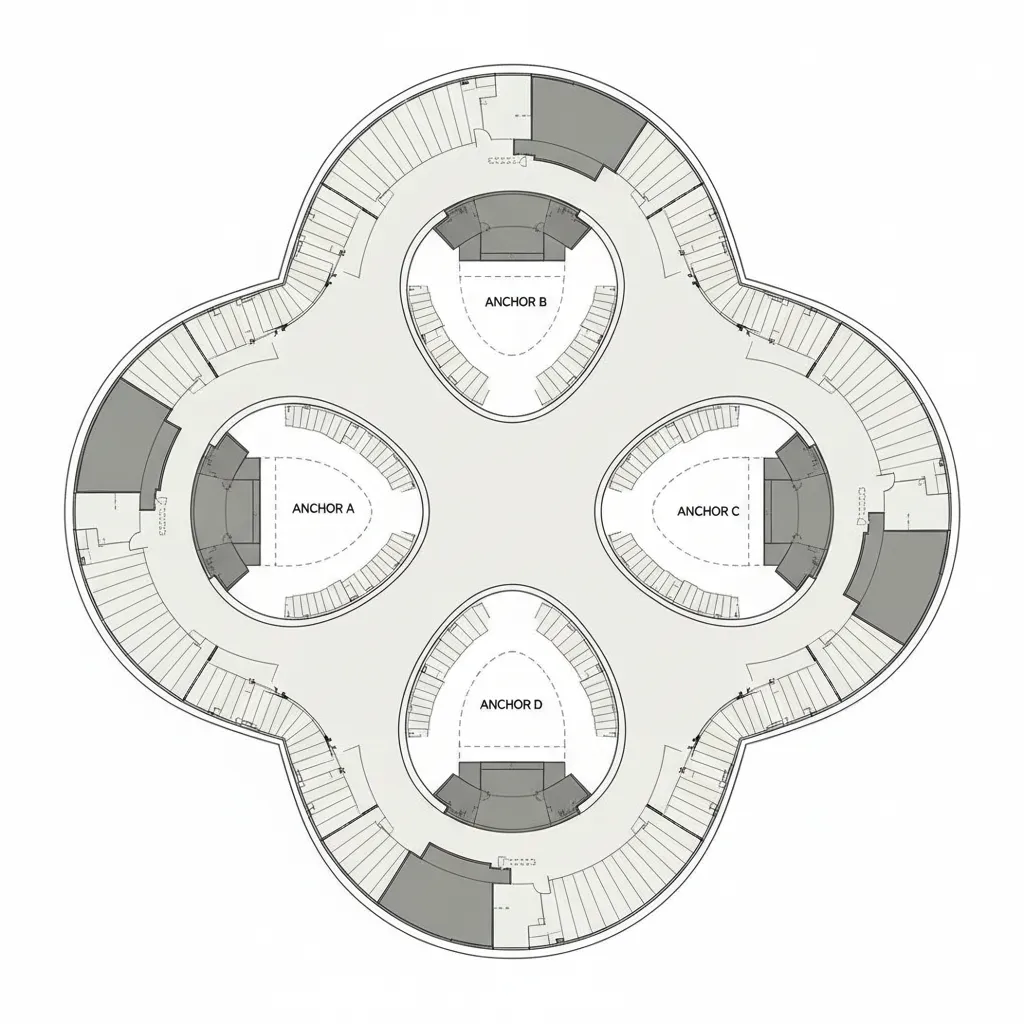 Architectural mall floor plan diagram showing loop circulation
