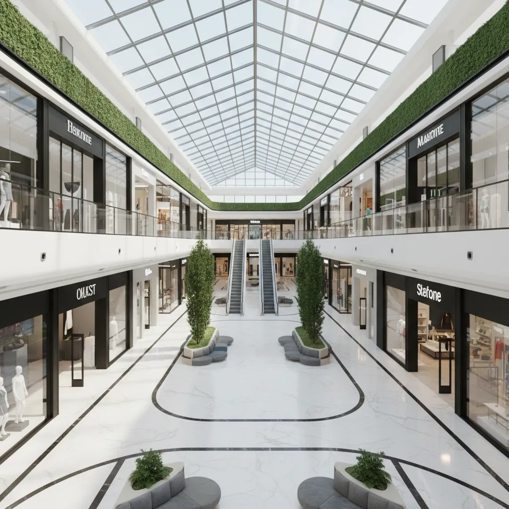 Architectural concept of a large shopping mall floor plan layout