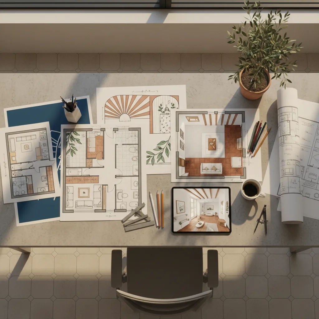 Planificación de distribución interior en un apartamento mediterráneo