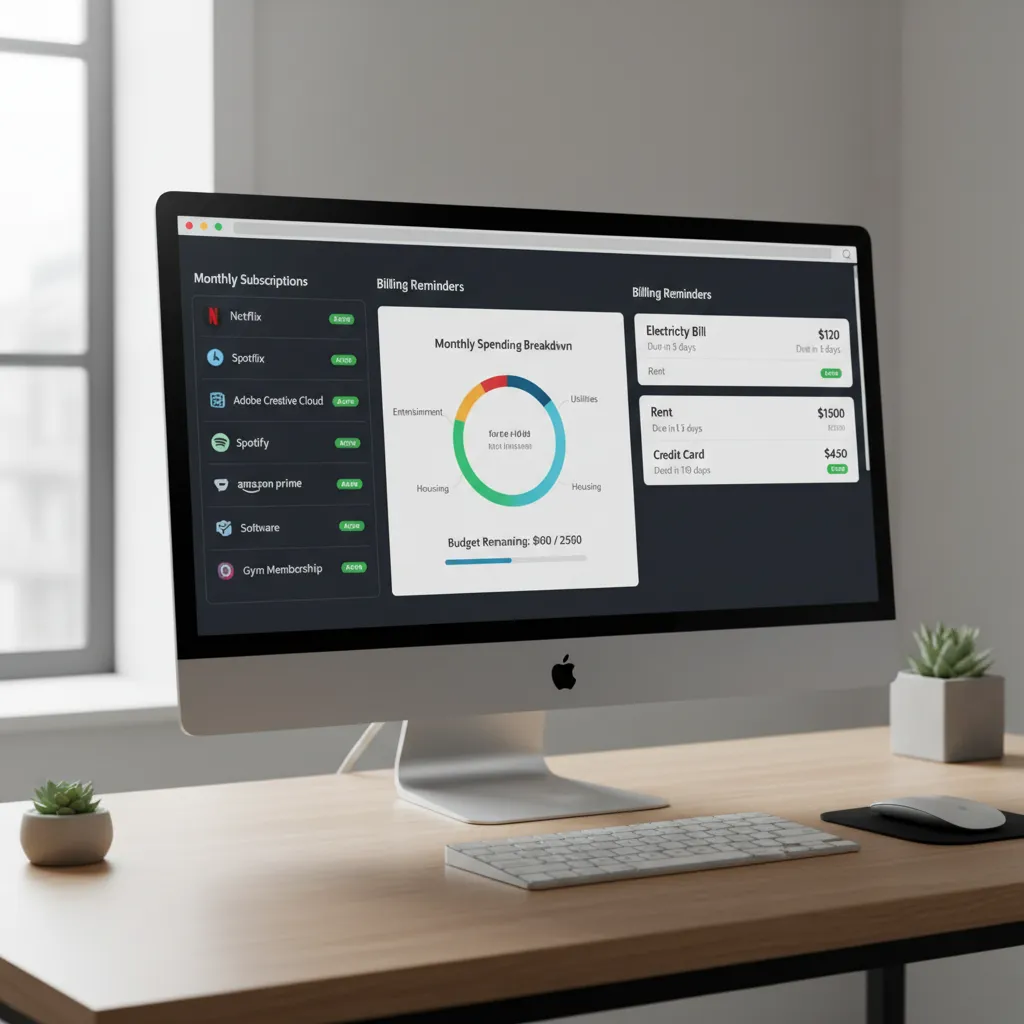 Digital dashboard displaying multiple active online subscriptions