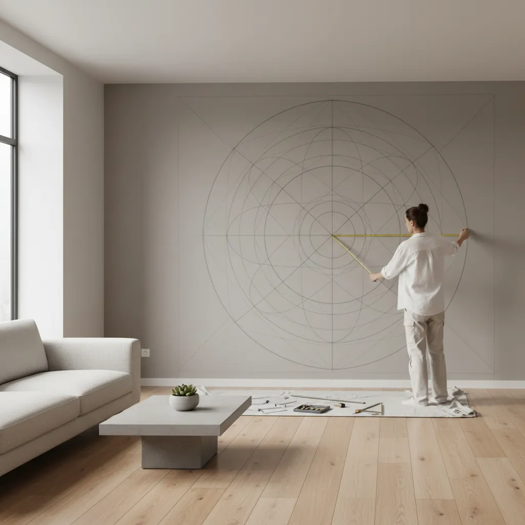 unfinished mandala wall design with center point markings