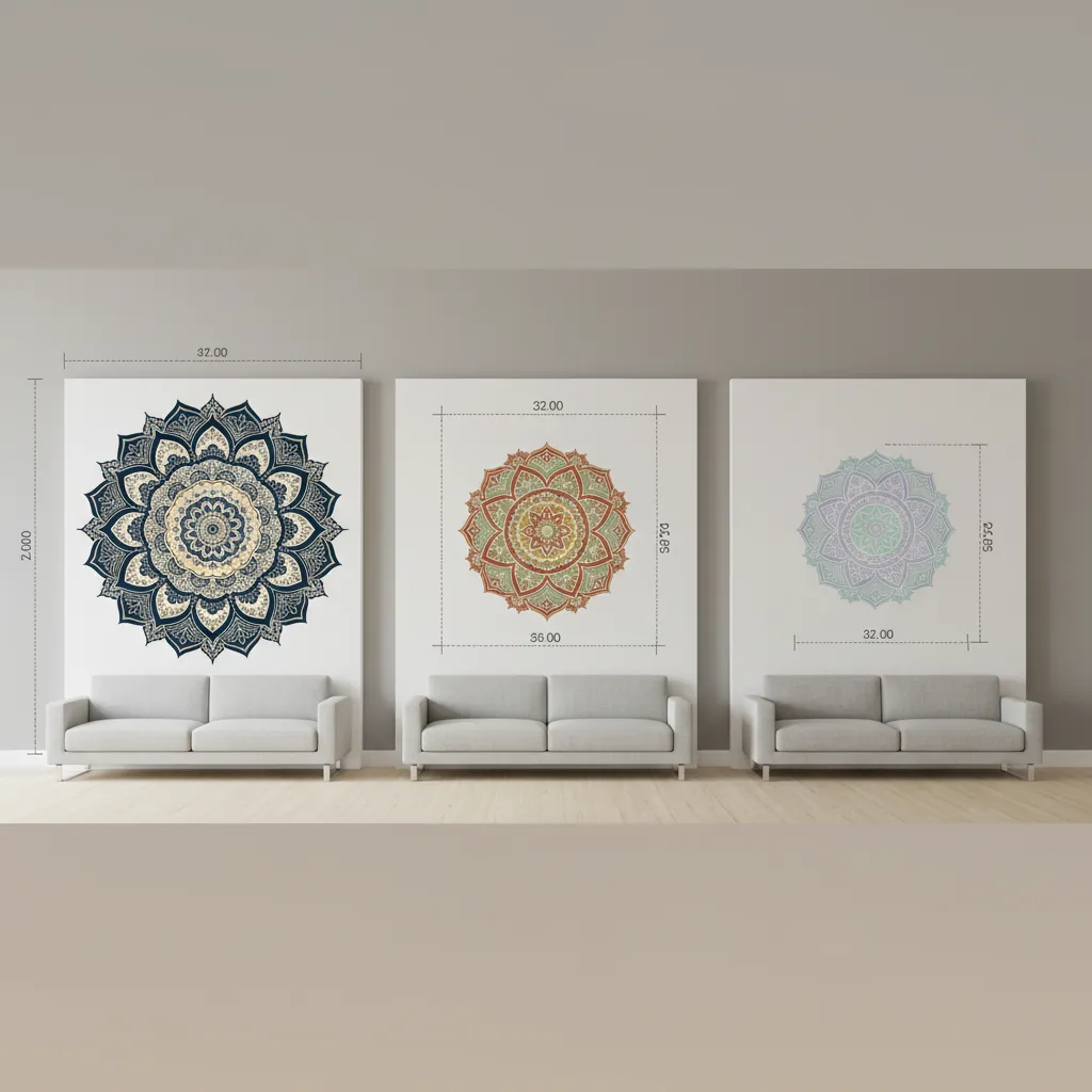 visual comparison of different mandala sizes on small medium and large walls