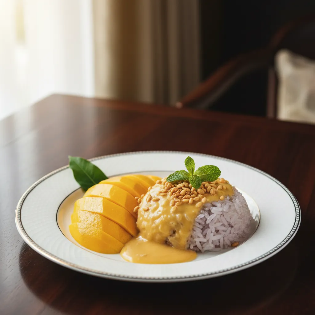 Mango sticky rice Thai dessert with coconut sauce