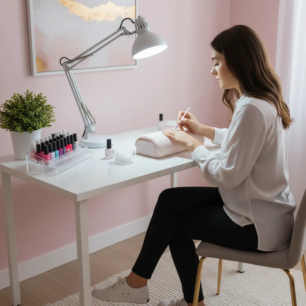 Persona realizando manicura detallada en casa con buena iluminación