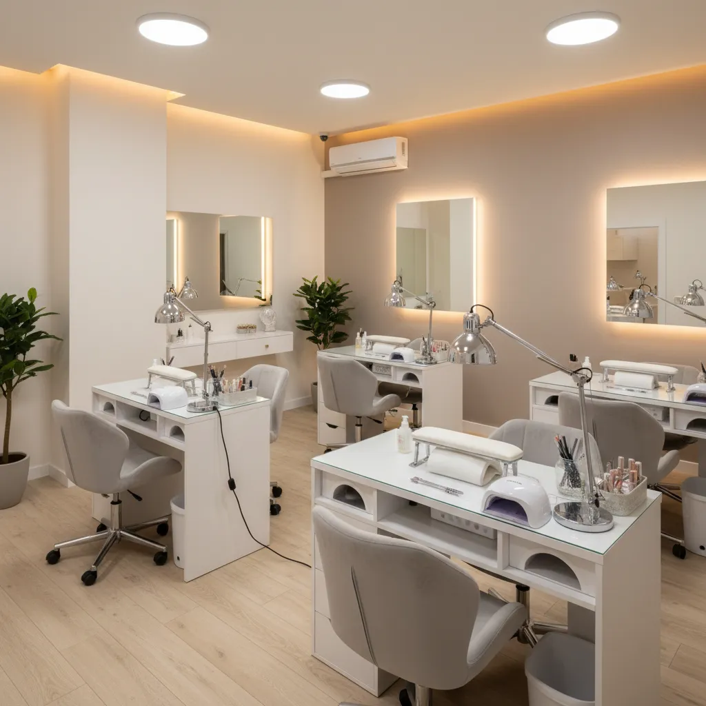 Estaciones de manicura bien organizadas en un spa moderno