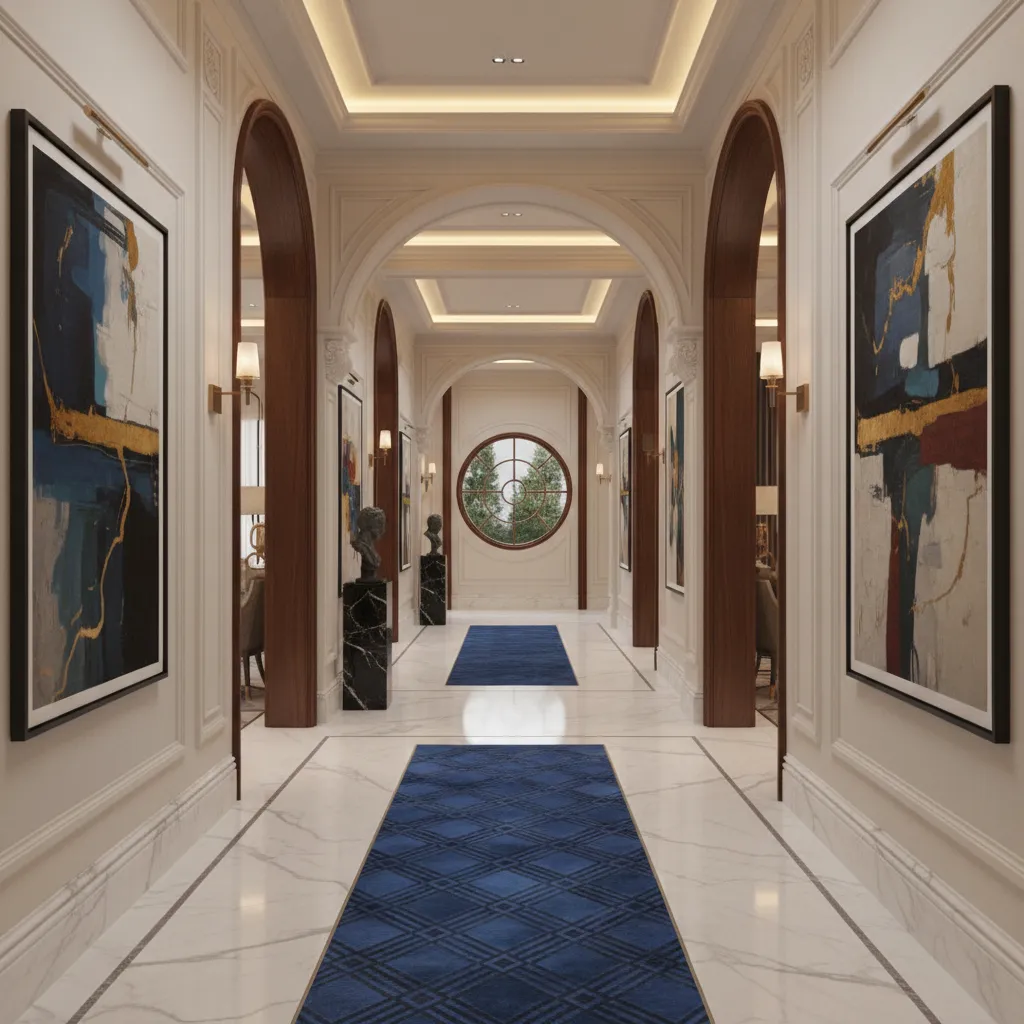 Luxury mansion gallery hallway designed for efficient circulation
