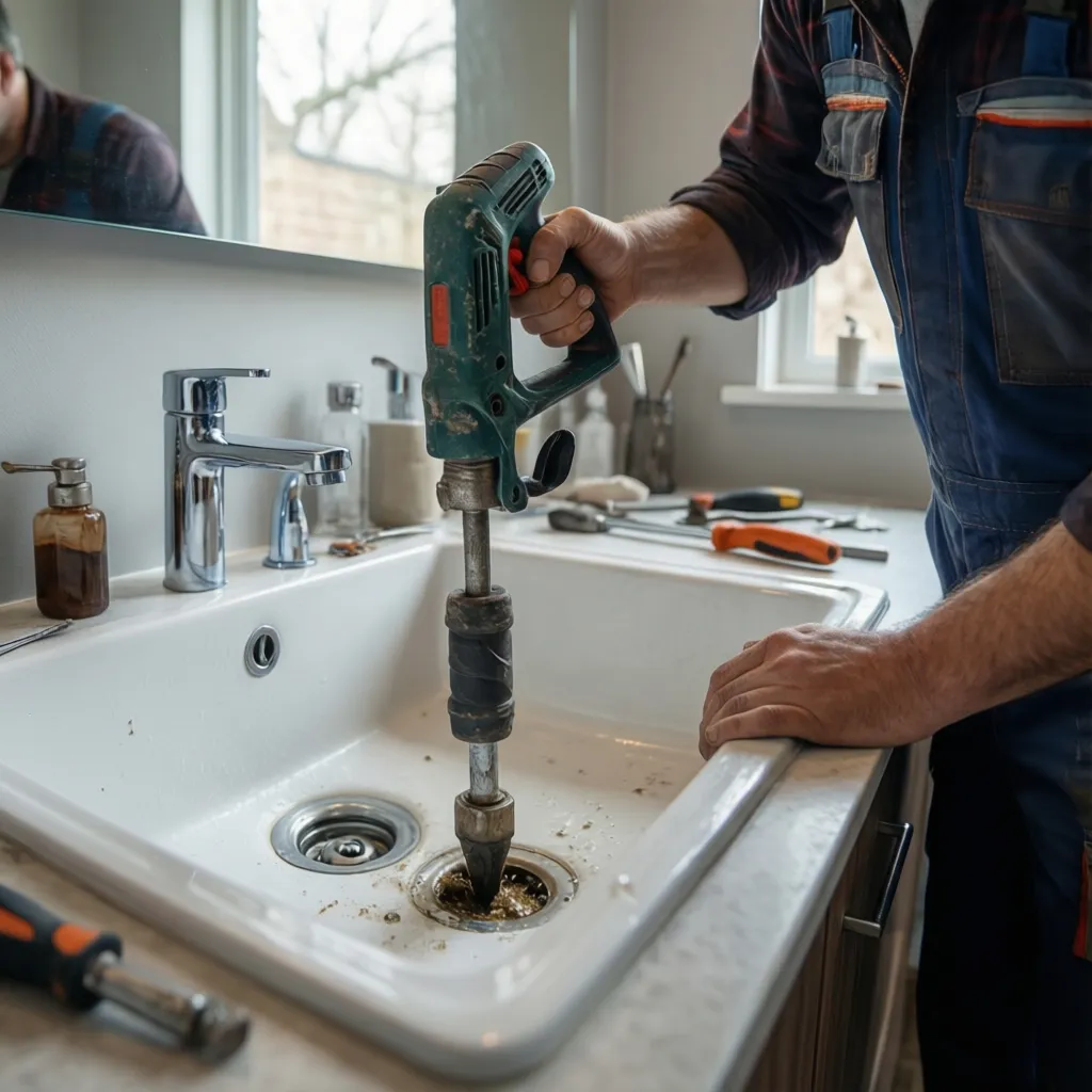 Hand auger tool used to safely clear a bathroom sink drain