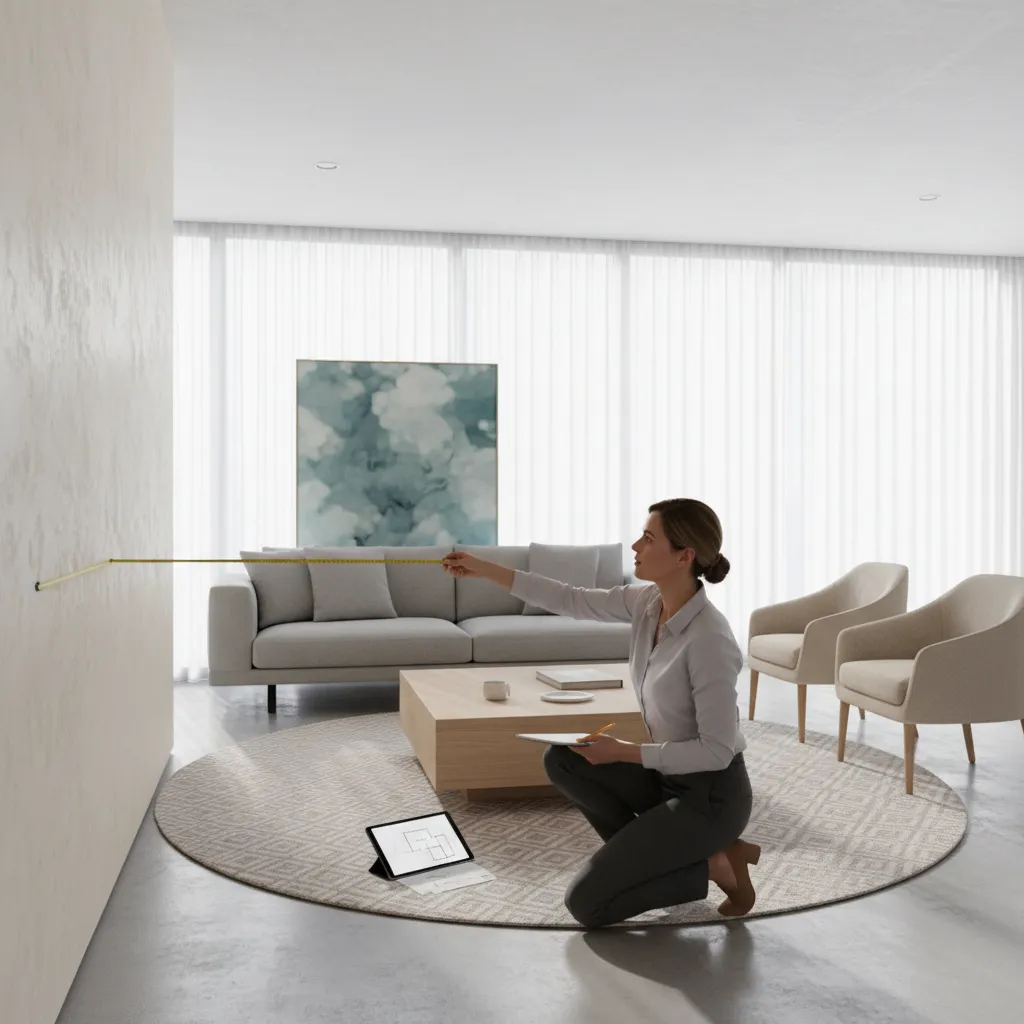 designer verifying room dimensions with measuring tape in modern interior