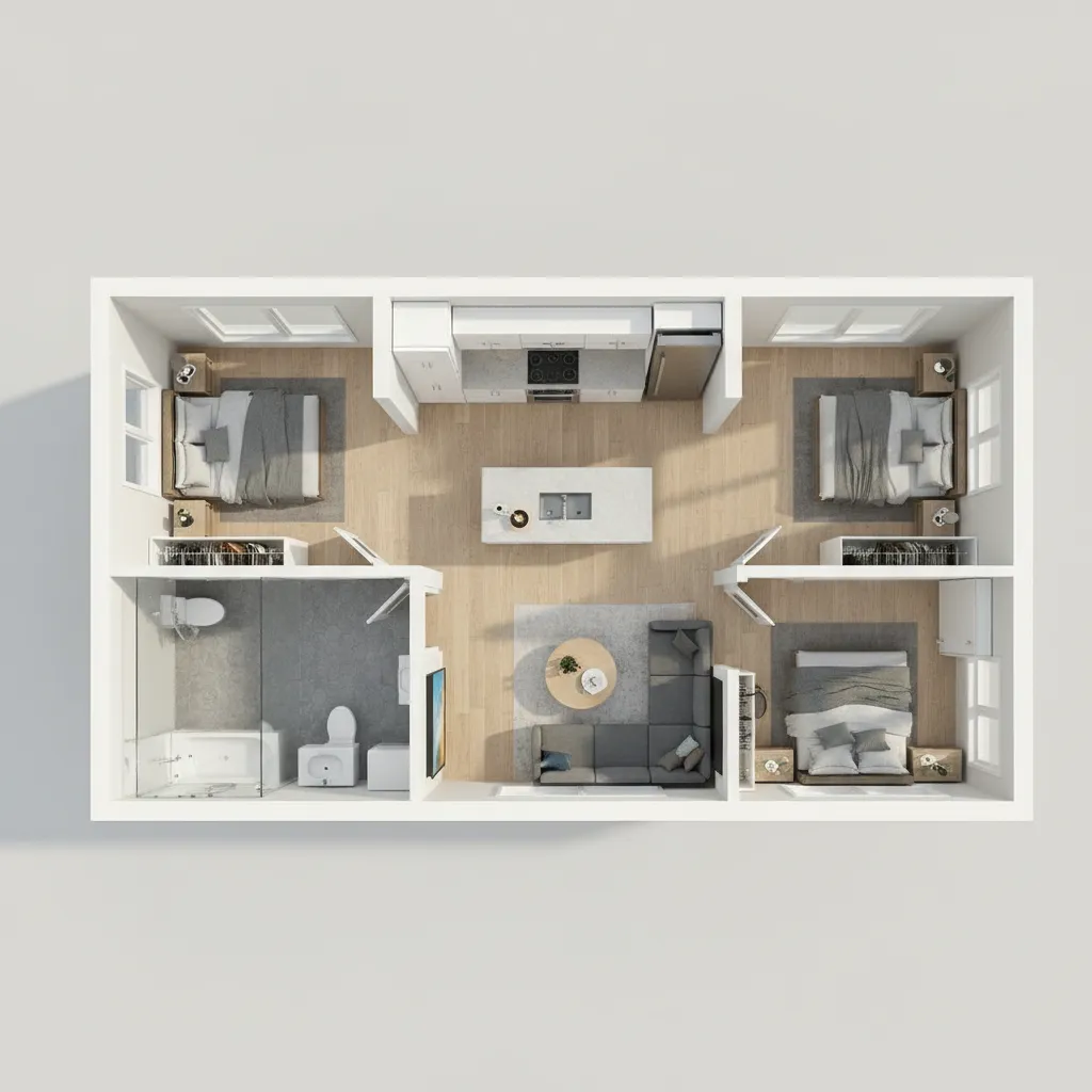 3d floor plan layout of a manufactured home interior
