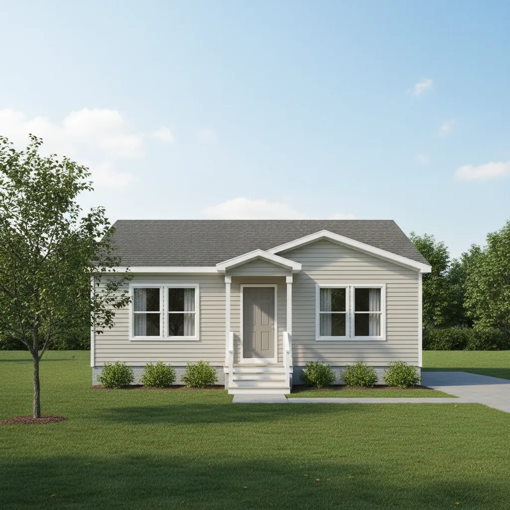 Base model manufactured home exterior before upgrades