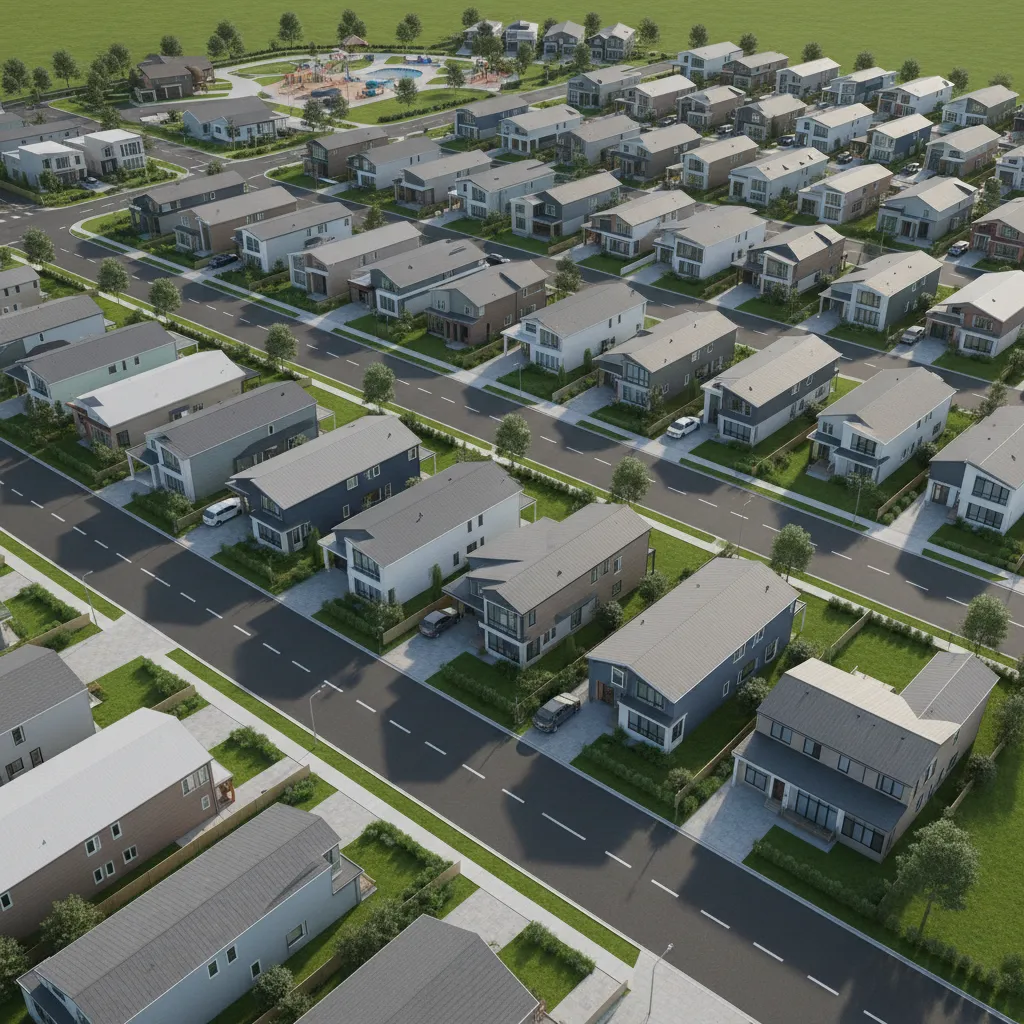 modern manufactured home neighborhood with multiple affordable housing units