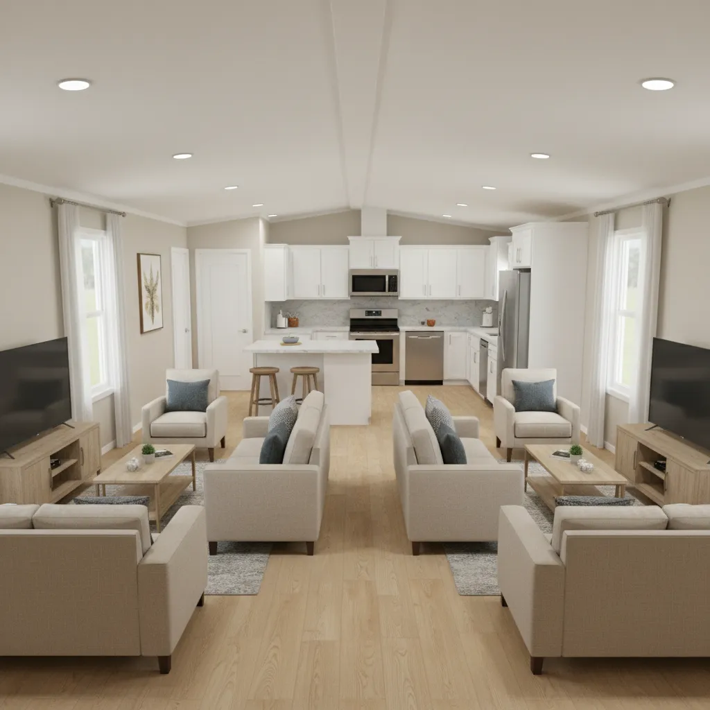 double wide manufactured home floor plan layout with central corridor