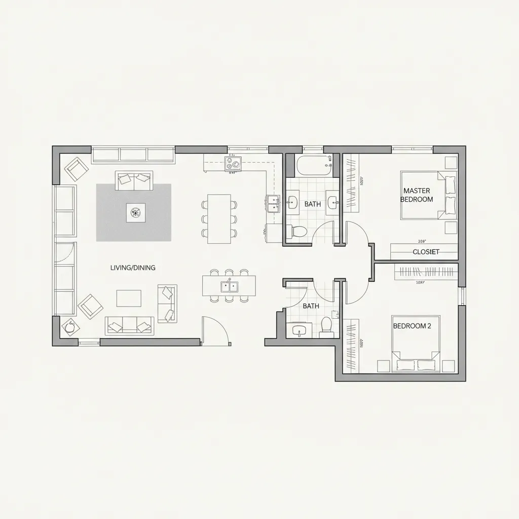 simple rectangular 1000 sq ft manufactured home floor plan layout