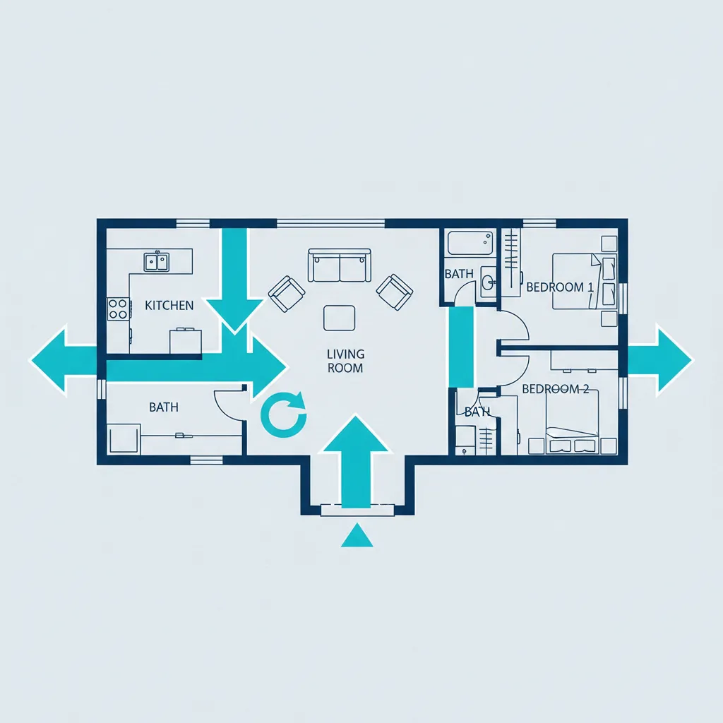 diagram showing circulation flow in manufactured home layout