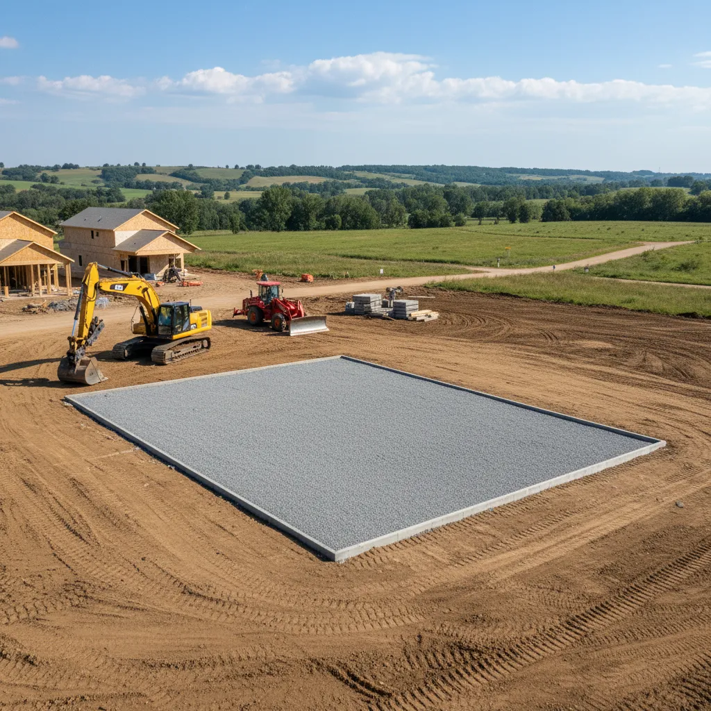prepared flat land foundation area for manufactured home installation
