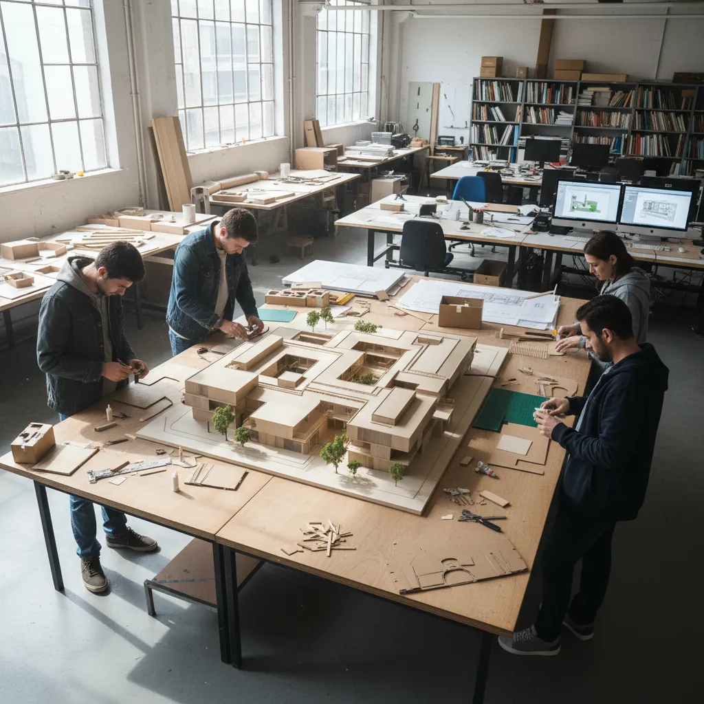 Maqueta arquitectónica realizada por estudiantes de diseño de interiores