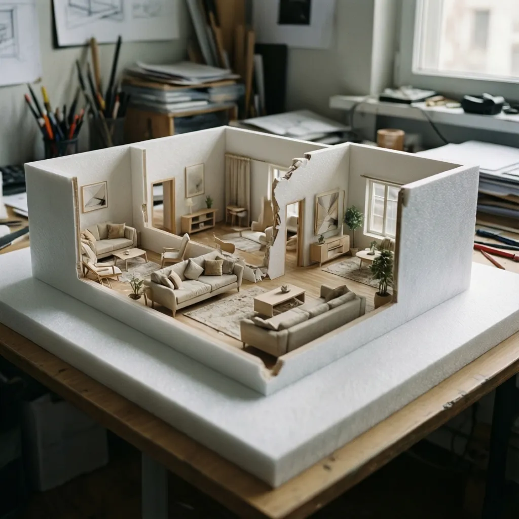 Maqueta física de un espacio interior usada en proyectos académicos