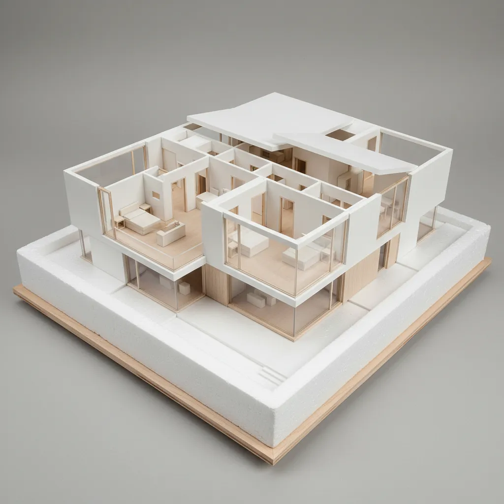 Maqueta de casa moderna terminada con techo desmontable